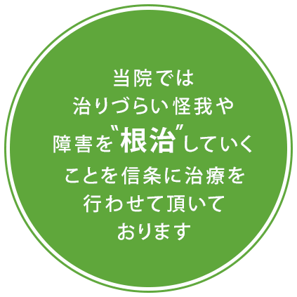 当院では治りづらい怪我や障害を”根治”していくことを信条に治療を行わせて頂いております